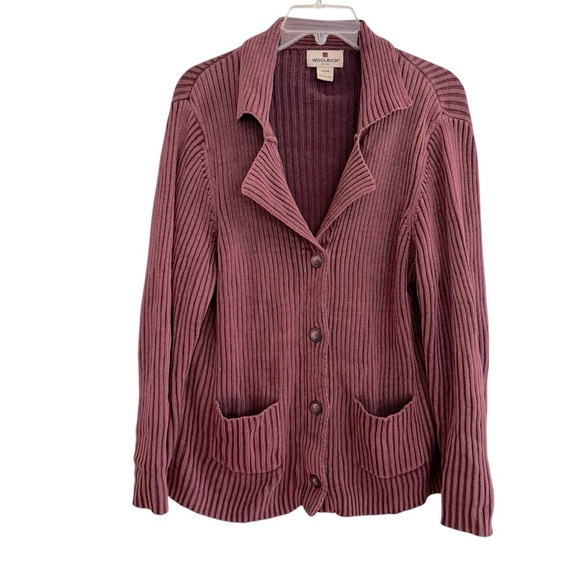 VTG Woolrich Cabernet Knit Cardigan Ribbed Button Up Sweater L - Picture 1 of 9